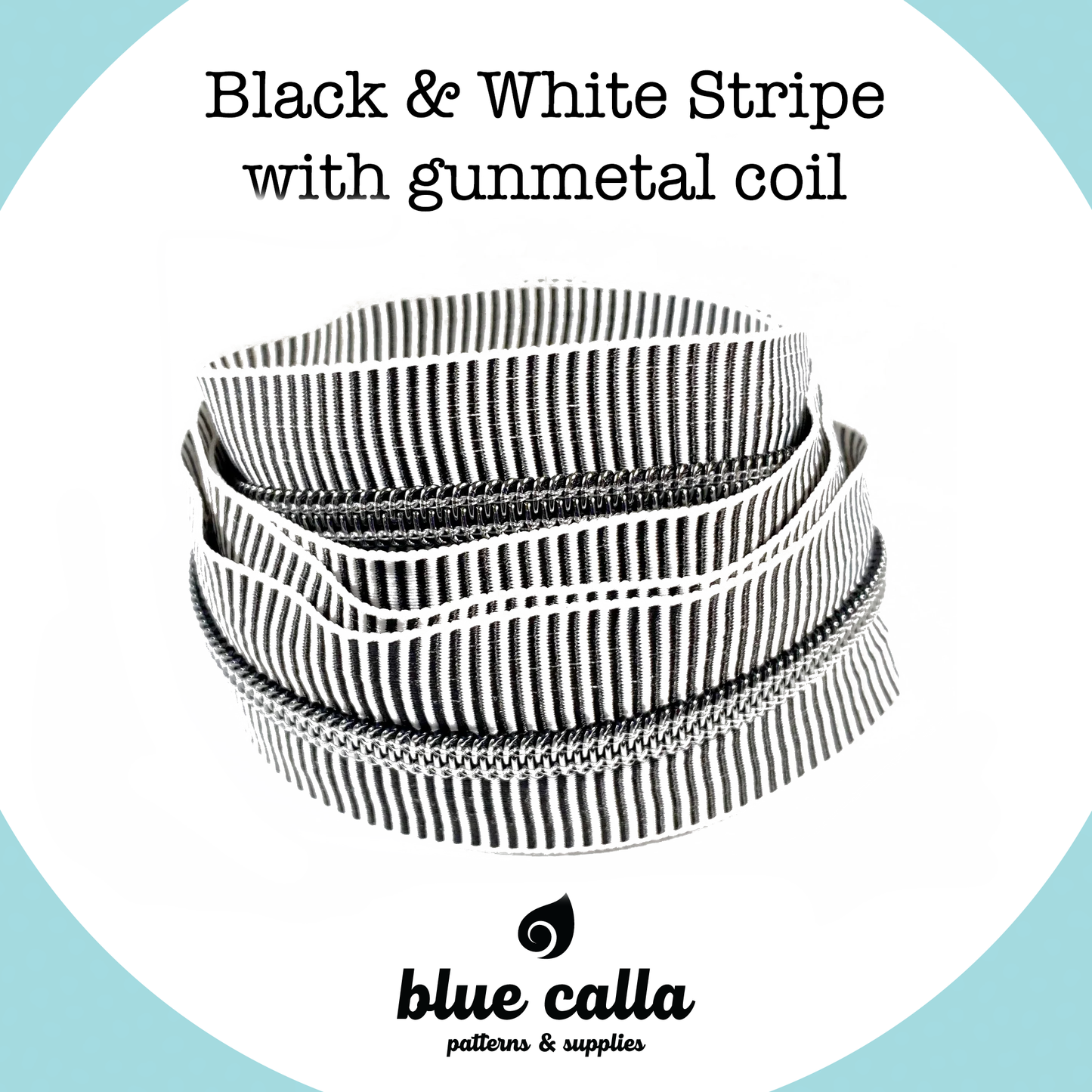 GUNMETAL COIL - BLACK AND WHITE STRIPE - #5 Metallic Nylon Coil Zipper
