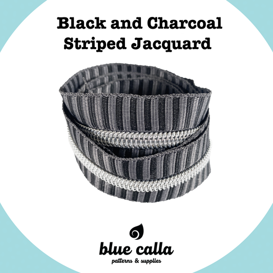 STRIPED JACQUARD - BLACK & CHARCOAL - #5 Metallic Nylon Coil Zipper tape