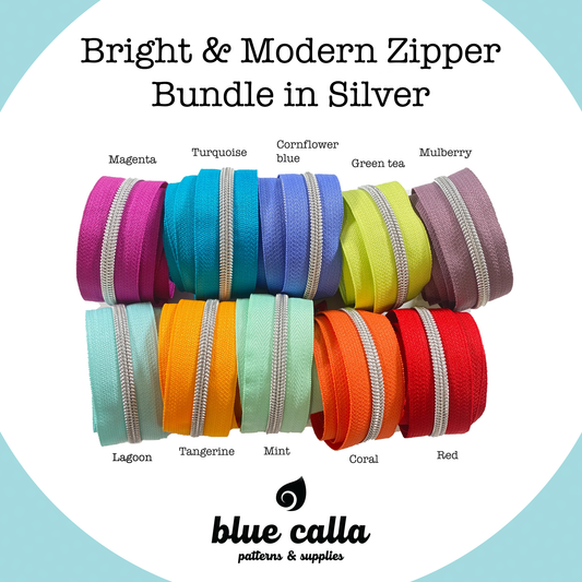 #5 Metallic Nylon Coil Zipper tape - Bright and Modern SILVER coil bundle