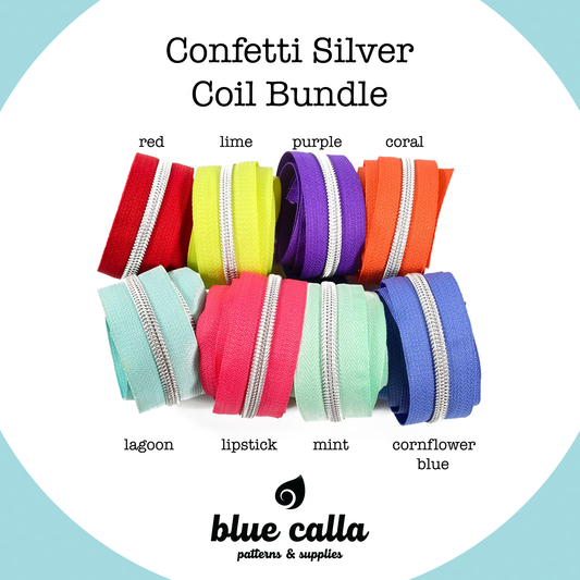 #5 Metallic Nylon Coil Zipper tape - Confetti silver coil bundle