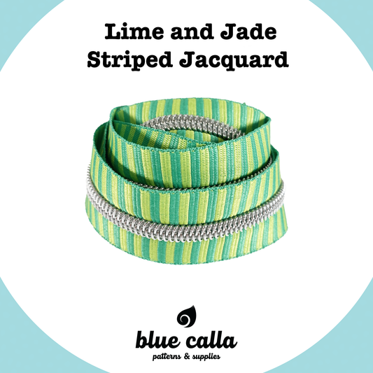 STRIPED JACQUARD - LIME & JADE - #5 Metallic Nylon Coil Zipper tape