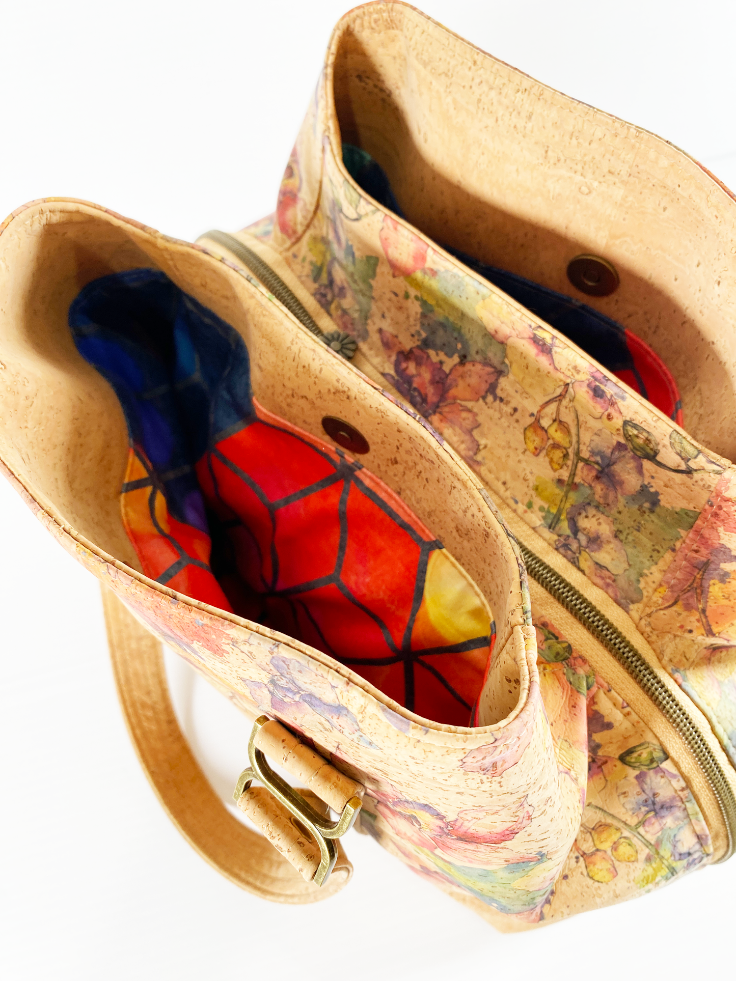 Lisianthus Handbag in Watercolour floral on natural cork