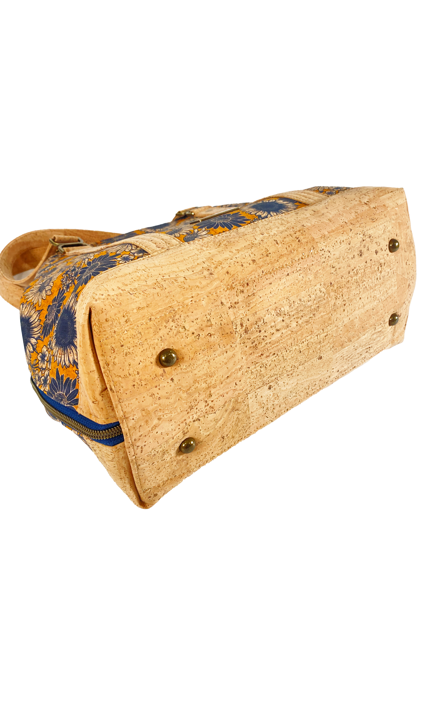 Lisianthus Handbag in Sunflowers in Navy with Natural Cork