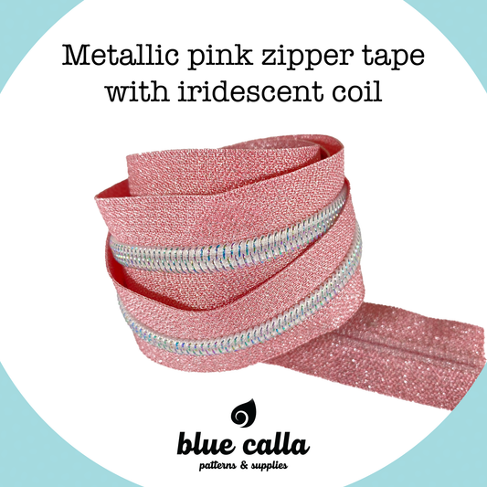 IRIDESCENT RAINBOW COIL - METALLIC PINK - #5 Metallic Nylon Coil Zipper tape