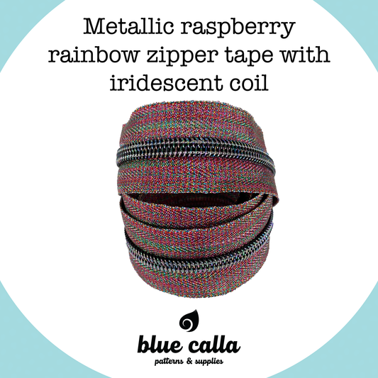 IRIDESCENT RAINBOW COIL - METALLIC RASPBERRY RAINBOW - #5 Metallic Nylon Coil Zipper tape