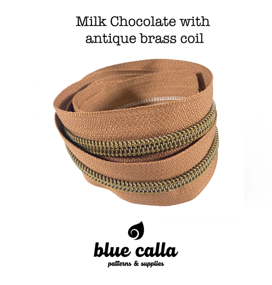 ANTIQUE BRASS COIL - MILK CHOCOLATE - #5 Metallic Nylon Coil Zipper tape