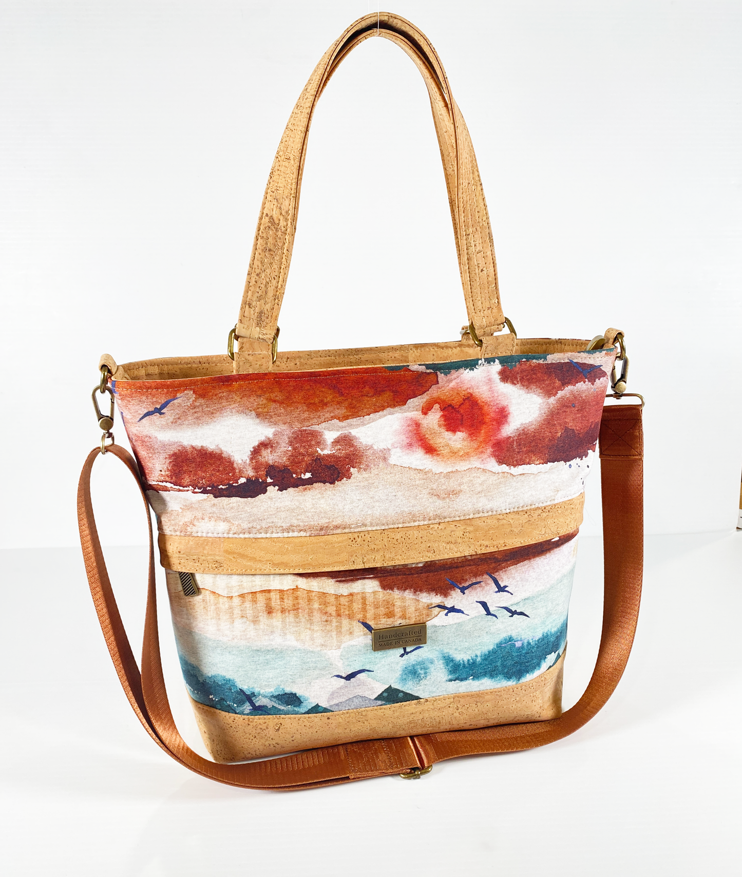Mini Waterlily Tote in Natural Cork and Mountain Landscape