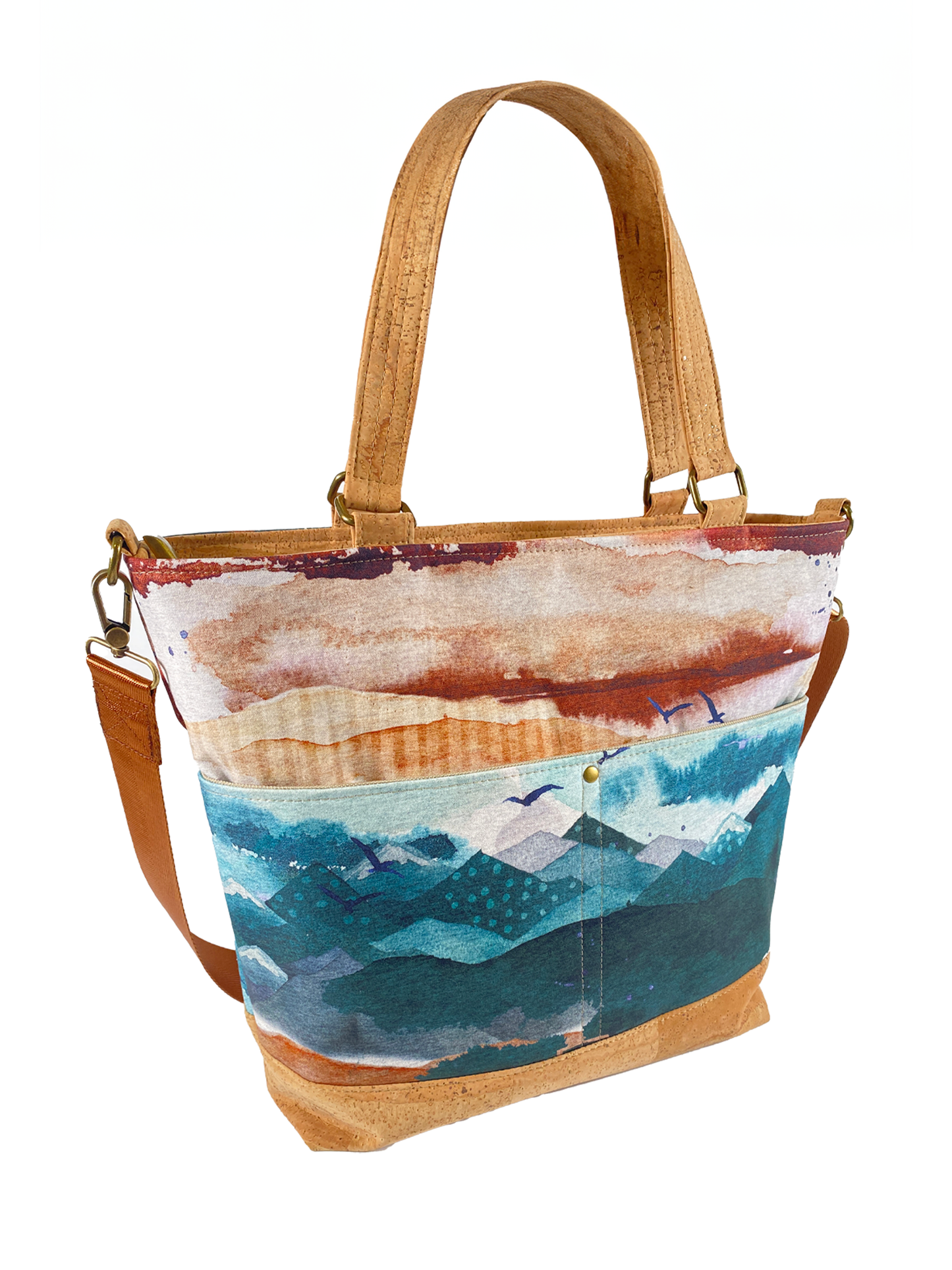 Mini Waterlily Tote in Natural Cork and Mountain Landscape