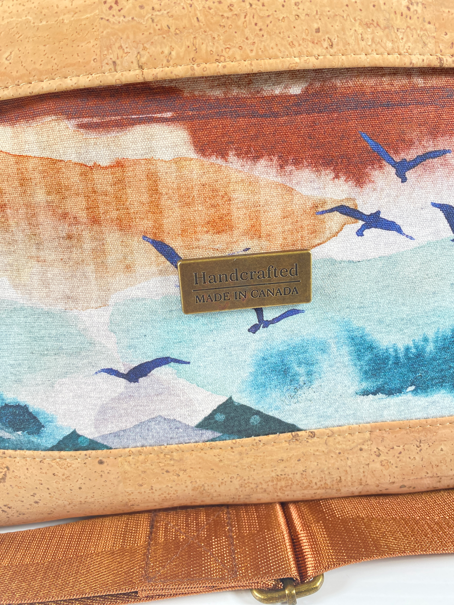 Mini Waterlily Tote in Natural Cork and Mountain Landscape