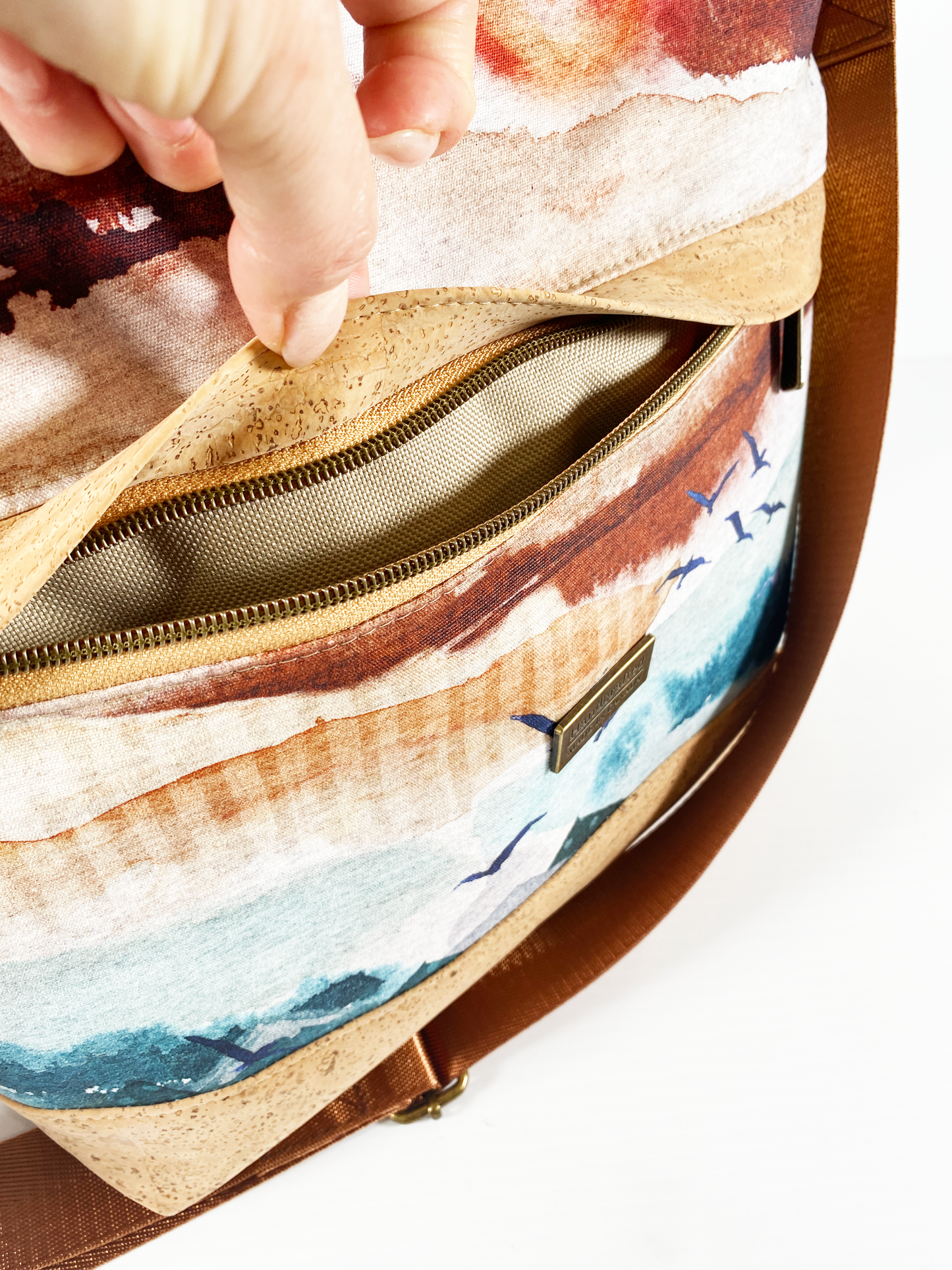 Mini Waterlily Tote in Natural Cork and Mountain Landscape