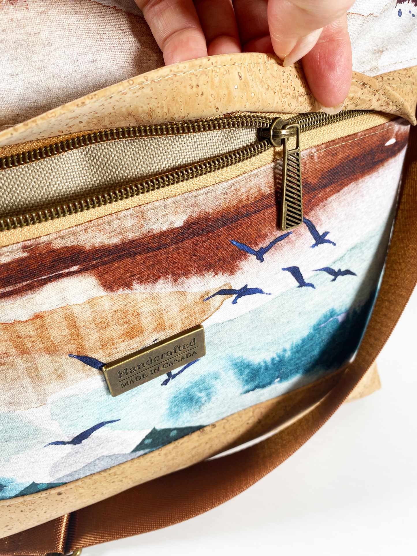 Mini Waterlily Tote in Natural Cork and Mountain Landscape