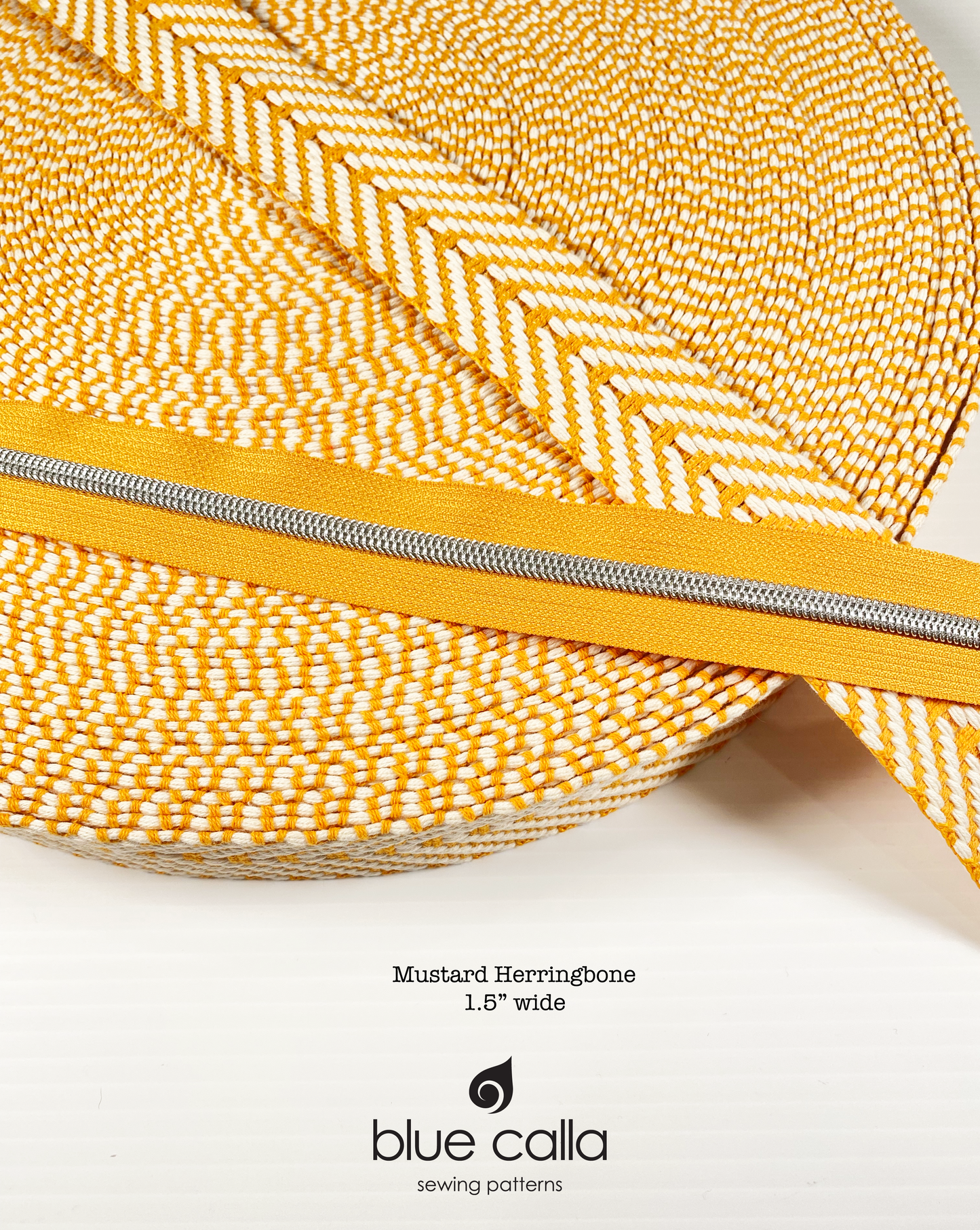 Mustard Herringbone Jacquard Webbing - 1.5" wide