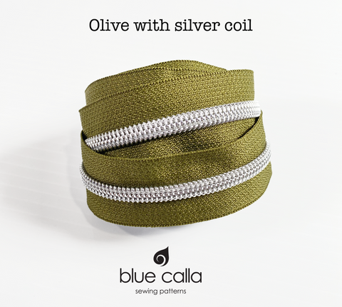 SILVER COIL - OLIVE - #5 Metallic Nylon Coil Zipper tape