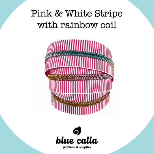 RAINBOW COIL - PINK & WHITE STRIPE - #5 Metallic Nylon Coil Zipper tape