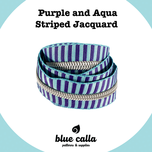 STRIPED JACQUARD - PURPLE & AQUA - #5 Metallic Nylon Coil Zipper tape