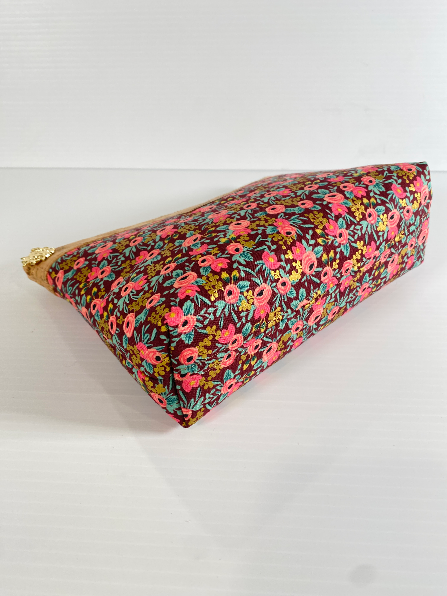 Zipper Pouch - Rifle Paper Floral with natural gold fleck cork