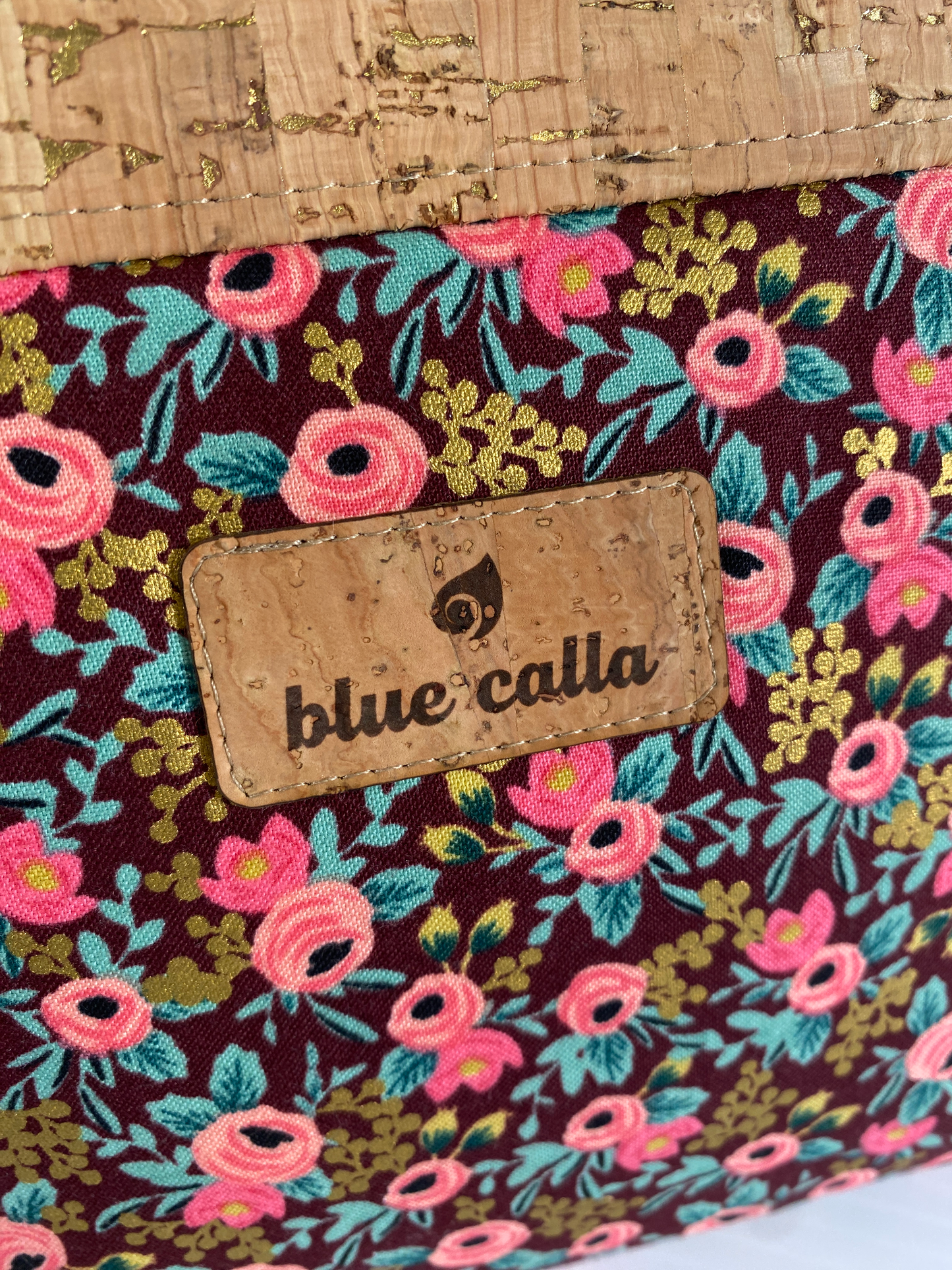 Zipper Pouch - Rifle Paper Floral with natural gold fleck cork