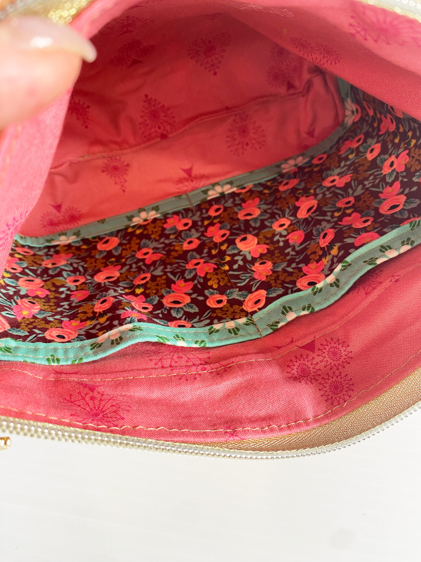 Zipper Pouch - Rifle Paper Floral with natural gold fleck cork