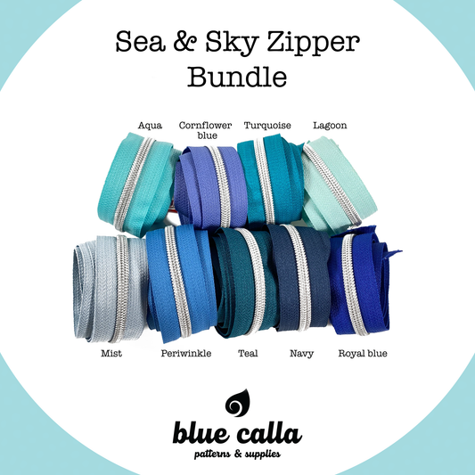 #5 Metallic Nylon Coil Zipper tape - Sea & Sky blue zipper bundle