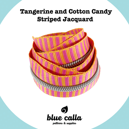 STRIPED JACQUARD - TANGERINE & COTTON CANDY - #5 Metallic Nylon Coil Zipper tape