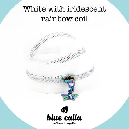 IRIDESCENT RAINBOW COIL - WHITE - #5 Metallic Nylon Coil Zipper tape