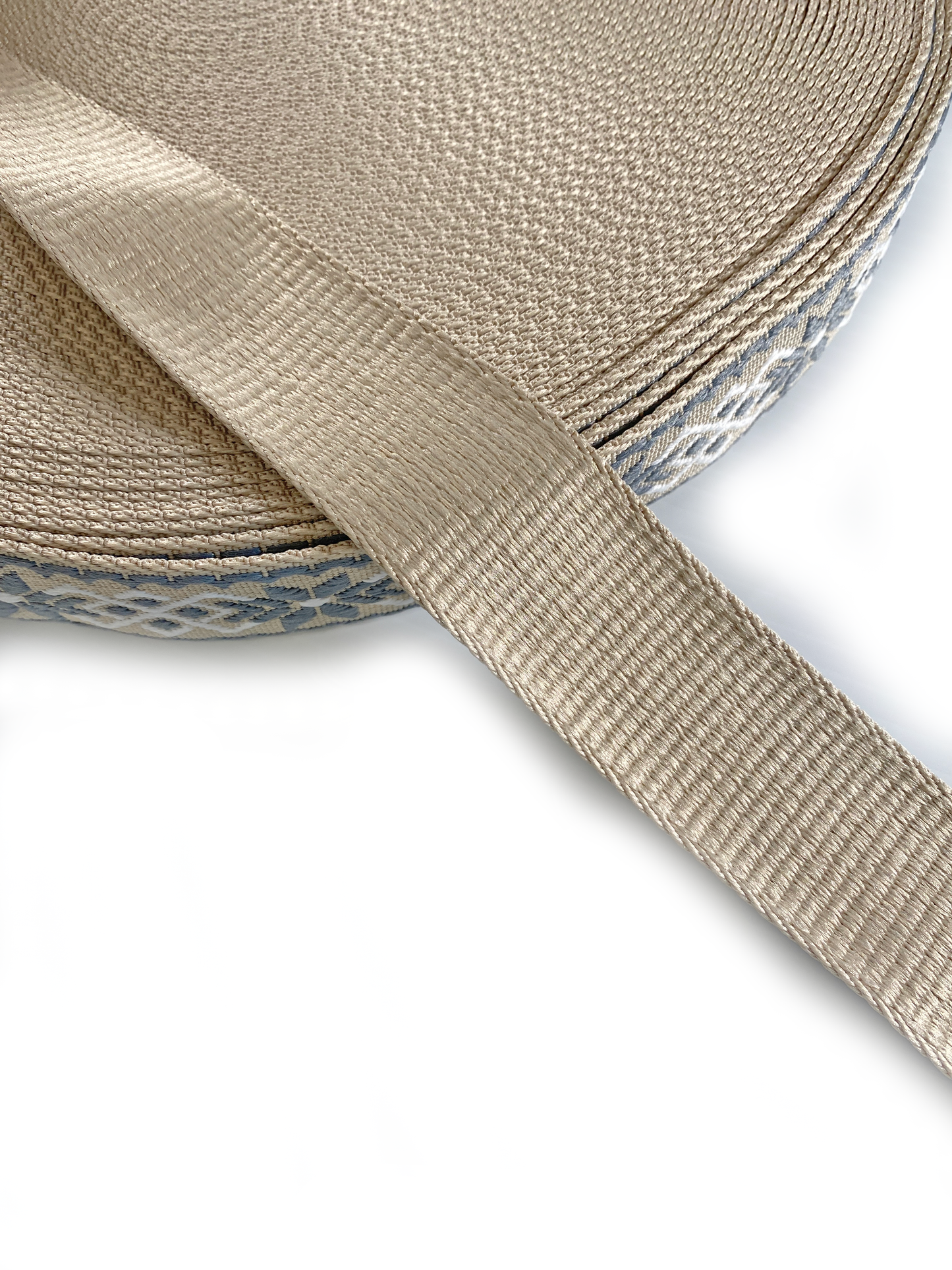 Celtic Jacquard Webbing - BEIGE, GREY AND WHITE - 1.5" wide