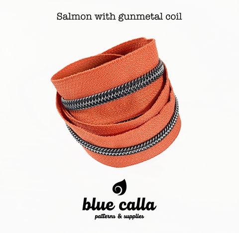 GUNMETAL COIL - SALMON - #5 Metallic Nylon Coil Zipper tape