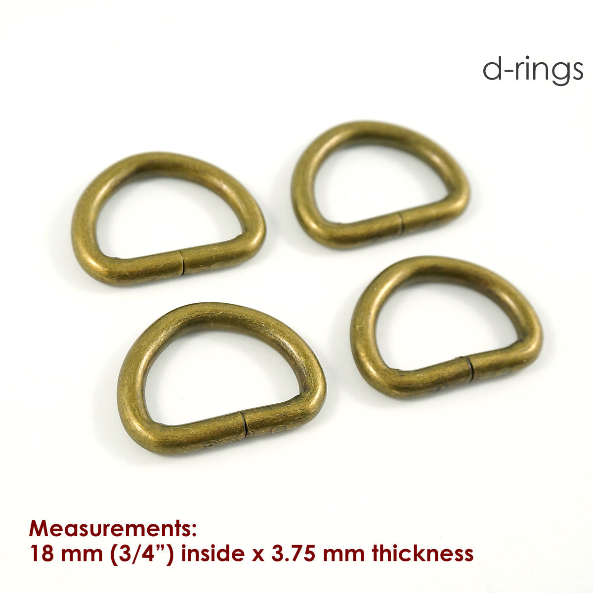 3/4" D RINGS (SET of 4) - Available in 6 metal finishes