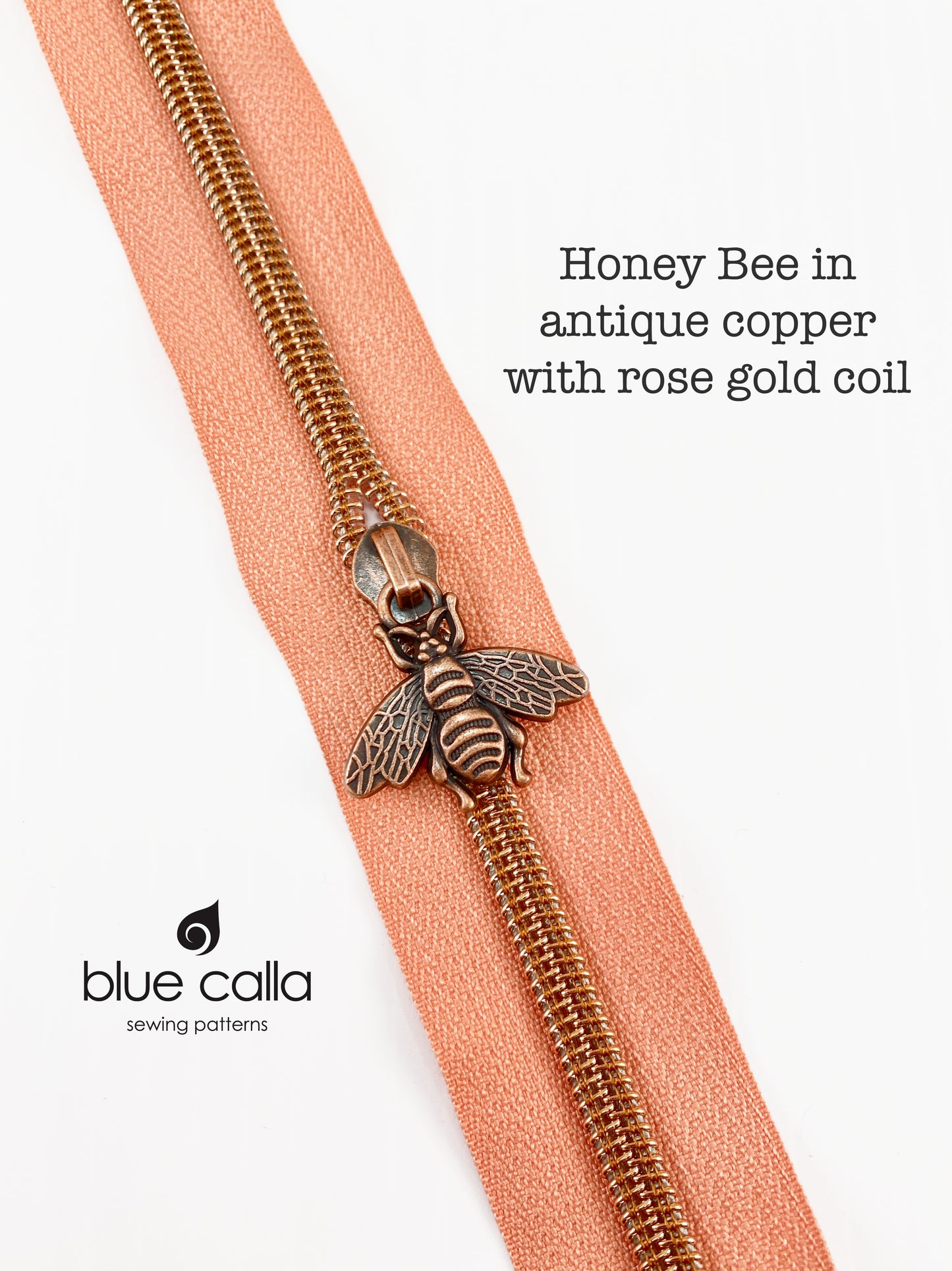 #5 coil zipper pull - Honey Bee in 7 metal finishes