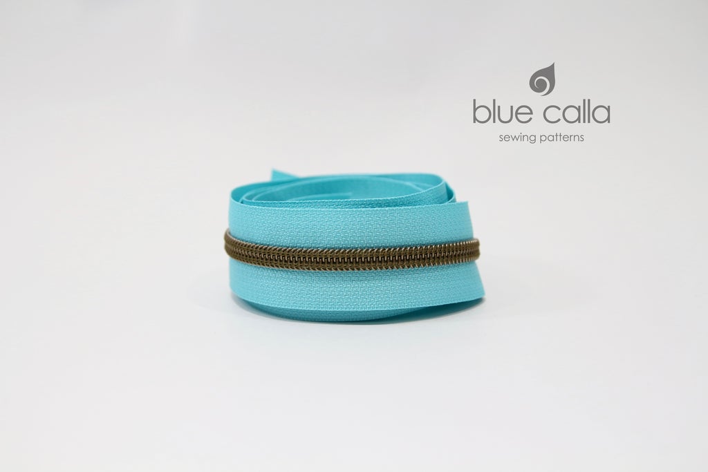 ANTIQUE BRASS COIL - AQUA - #5 Metallic Nylon Coil Zipper tape