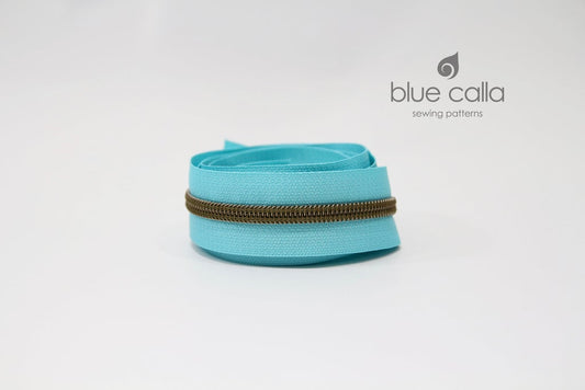 ANTIQUE BRASS COIL - AQUA - #5 Metallic Nylon Coil Zipper tape
