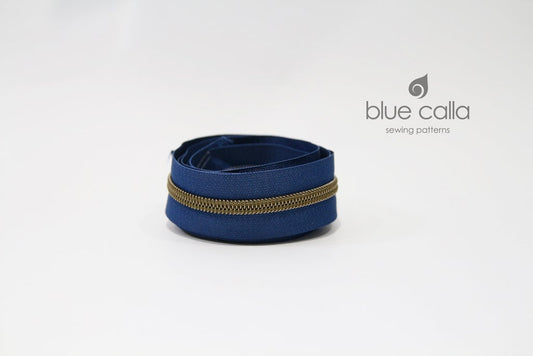 ANTIQUE BRASS COIL - NAVY - #5 Metallic Nylon Coil Zipper tape