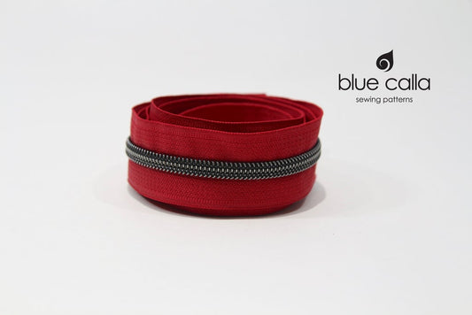 GUNMETAL COIL - RED - #5 Metallic Nylon Coil Zipper tape
