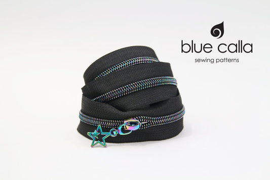 IRIDESCENT RAINBOW COIL - BLACK - #5 Metallic Nylon Coil Zipper tape