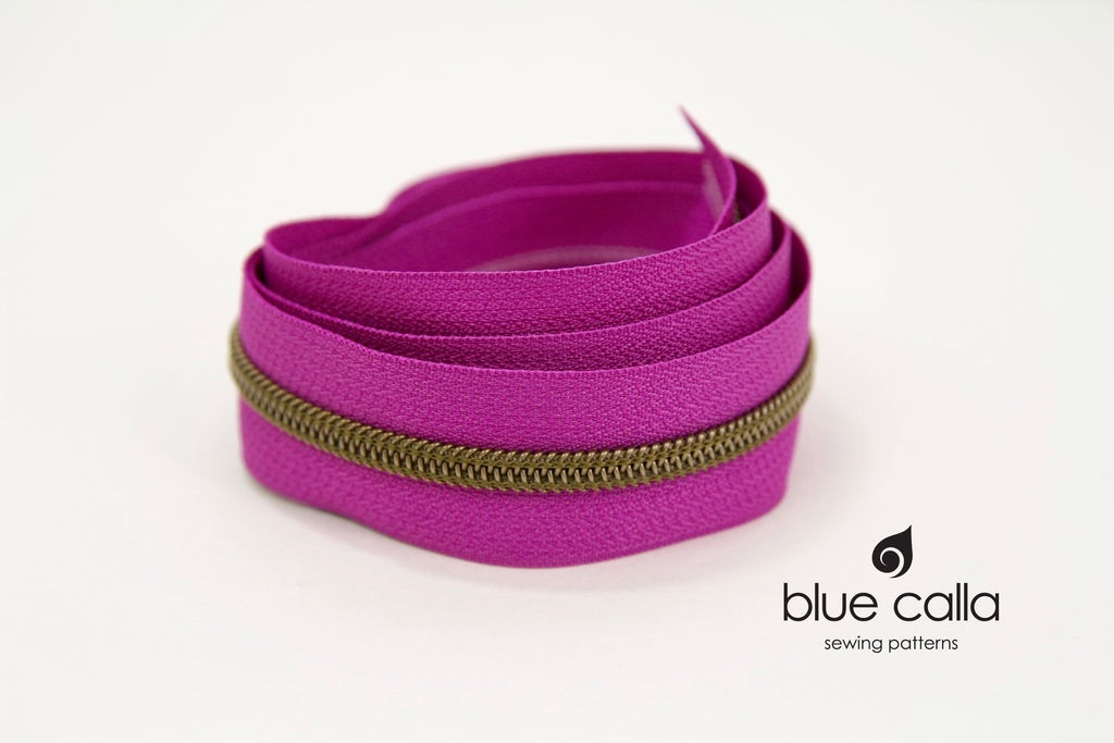 ANTIQUE BRASS COIL - MAGENTA - #5 Metallic Nylon Coil Zipper tape