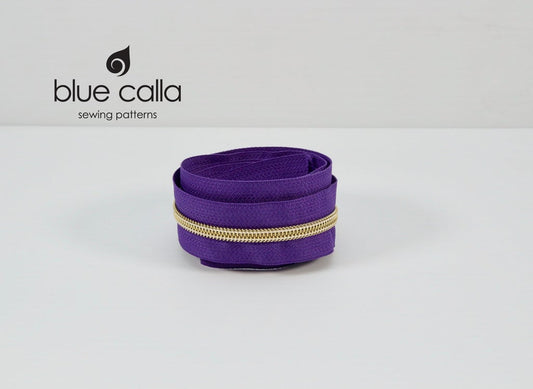 GOLD COIL - PURPLE - #5 Metallic Nylon Coil Zipper tape