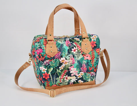 Coleus Bowler Bag in Tropical Floral with natural cork