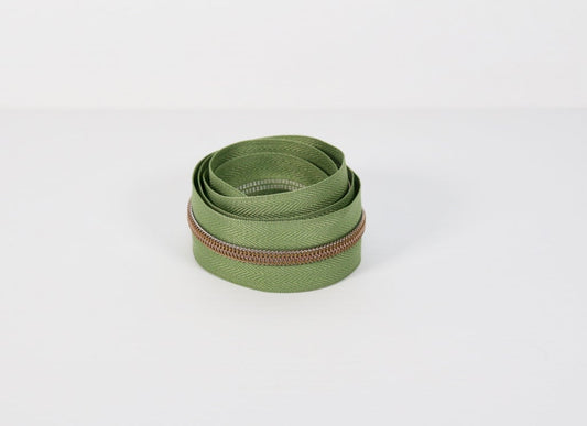 ANTIQUE COPPER COIL - LIGHT OLIVE - #5 Metallic Nylon Coil Zipper tape