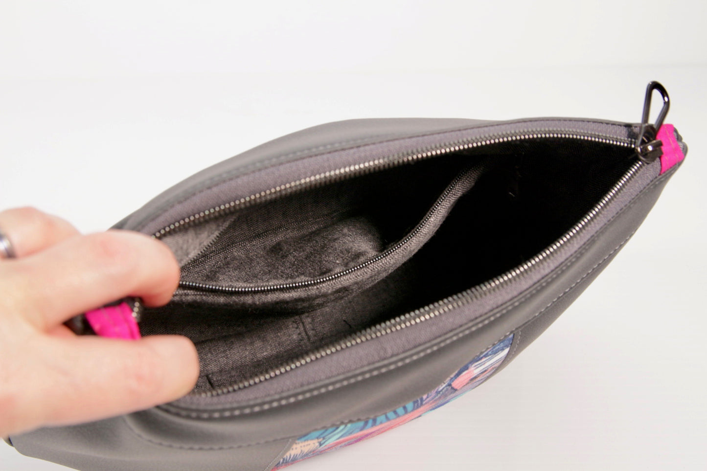 Gerbera Pouch in Graffiti Floral with Charcoal Faux Leather