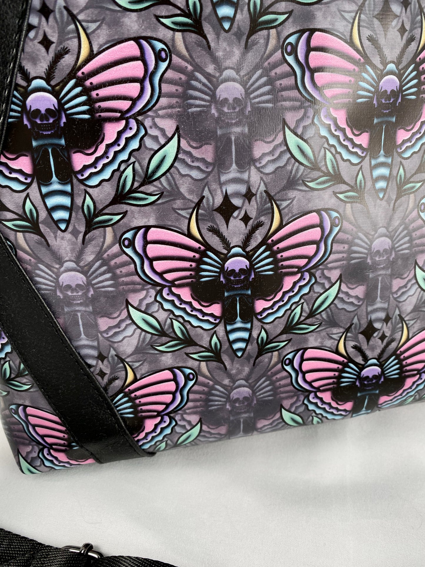 Passion Flower Tote - Skull Moth Vinyl on Grey