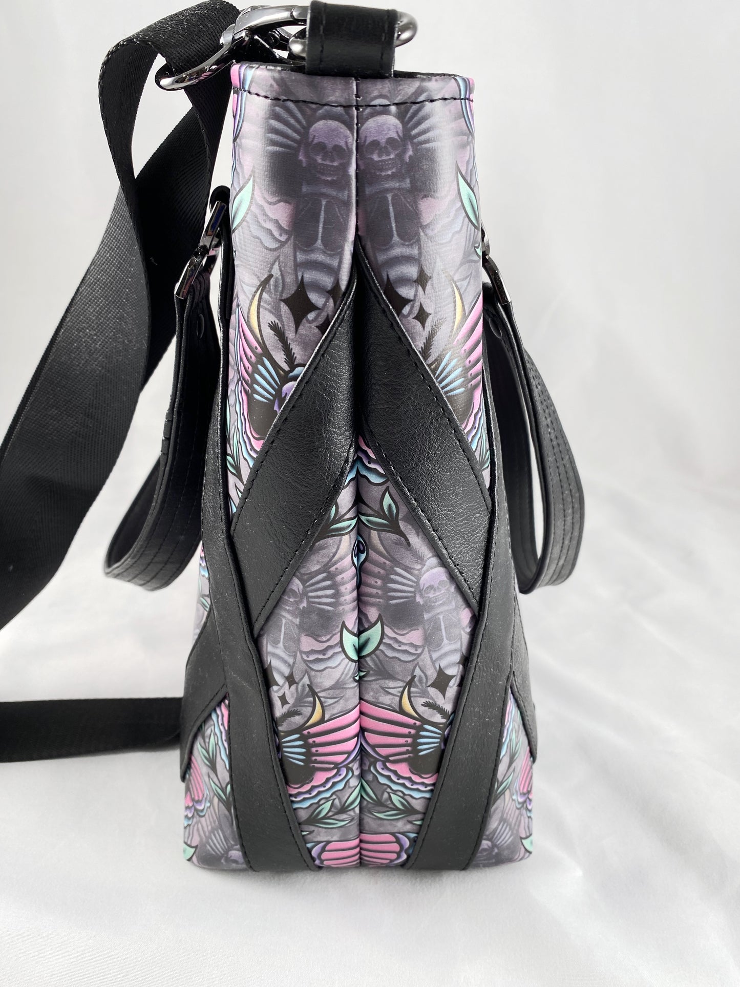 Passion Flower Tote - Skull Moth Vinyl on Grey