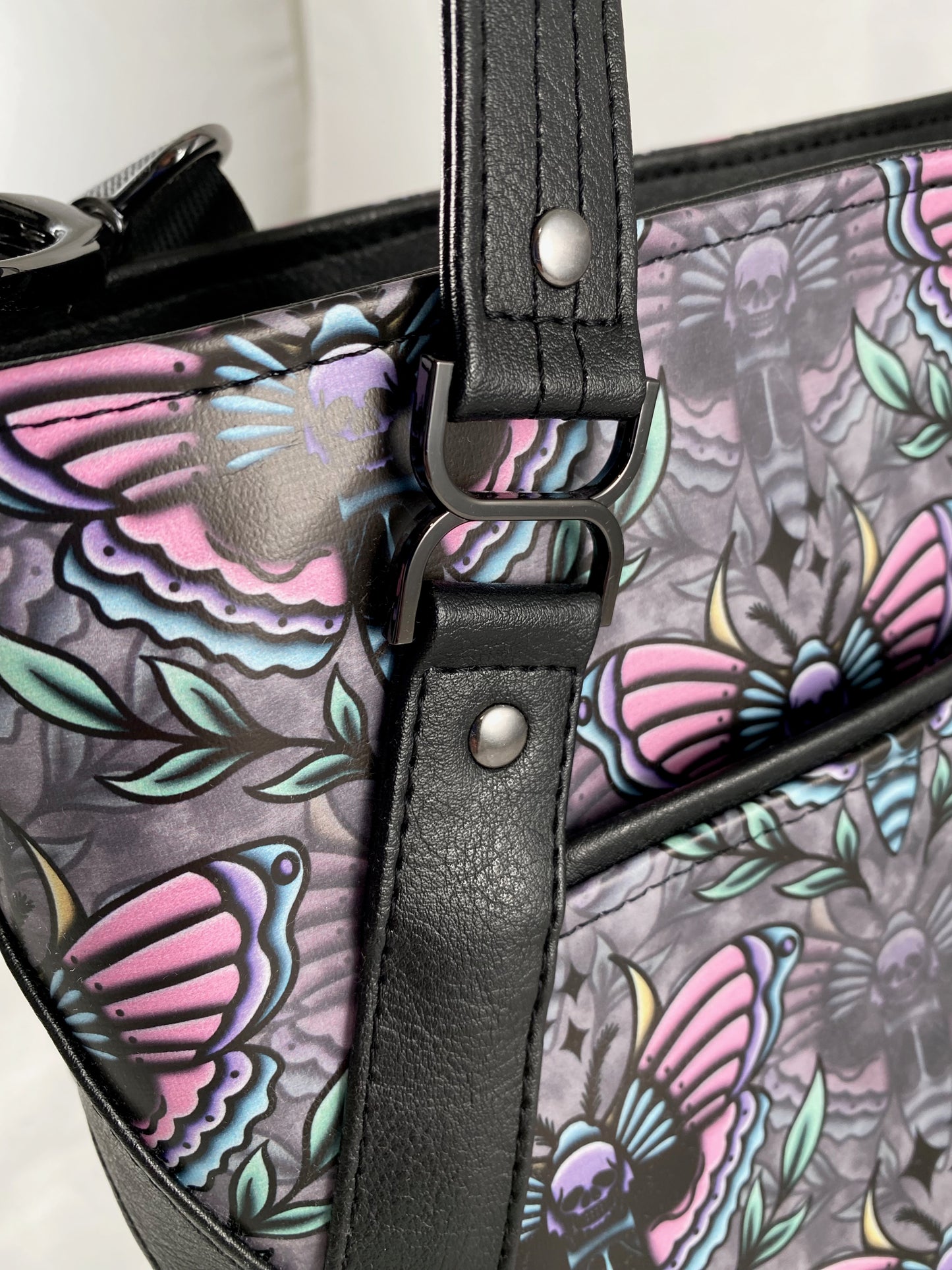 Passion Flower Tote - Skull Moth Vinyl on Grey