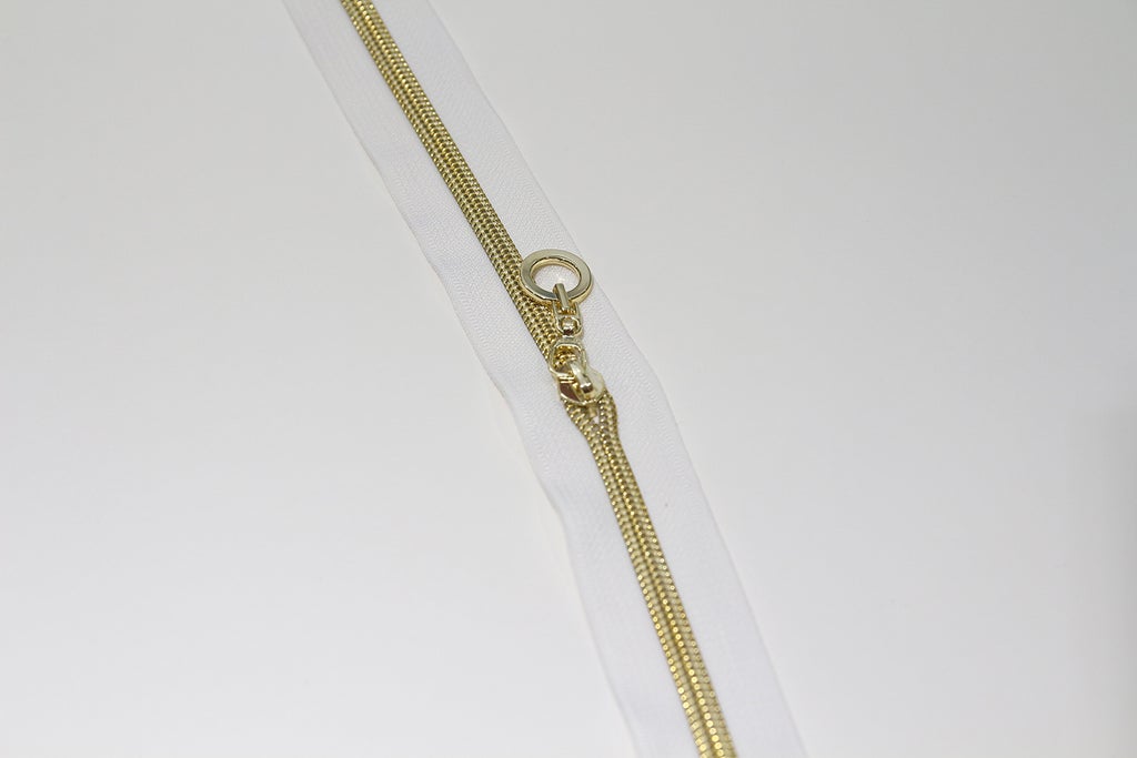 GOLD COIL - WHITE - #5 Metallic Nylon Coil Zipper tape