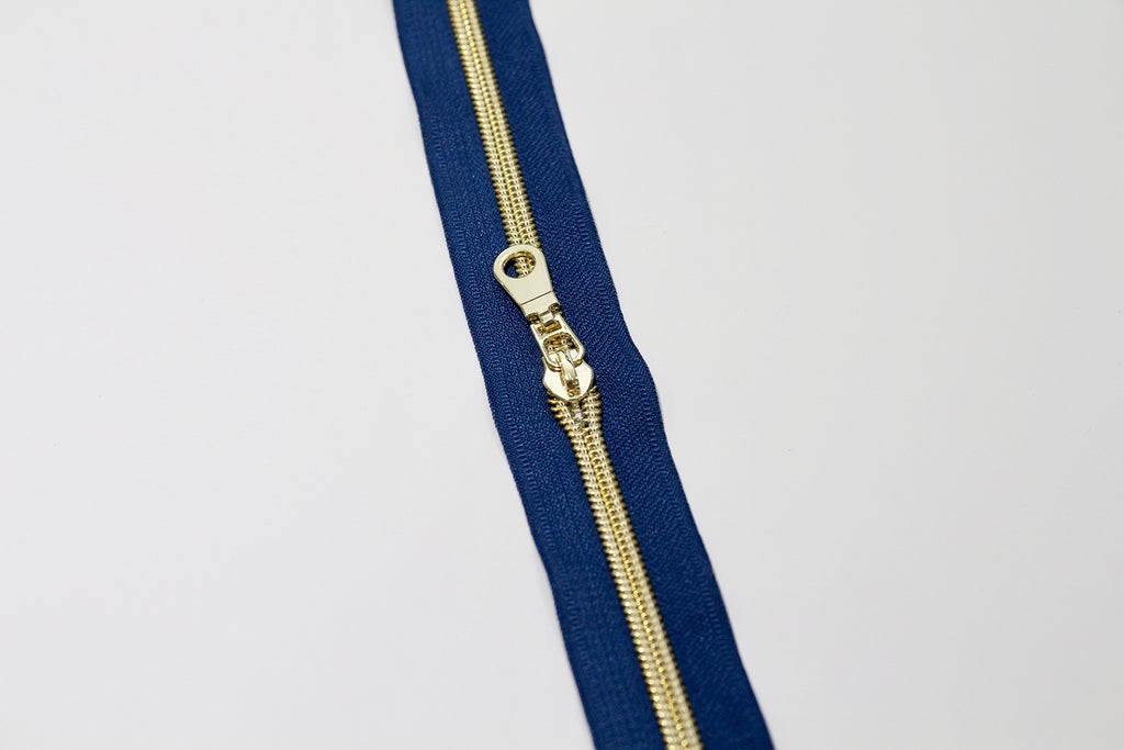 GOLD COIL - NAVY - #5 Metallic Nylon Coil Zipper tape