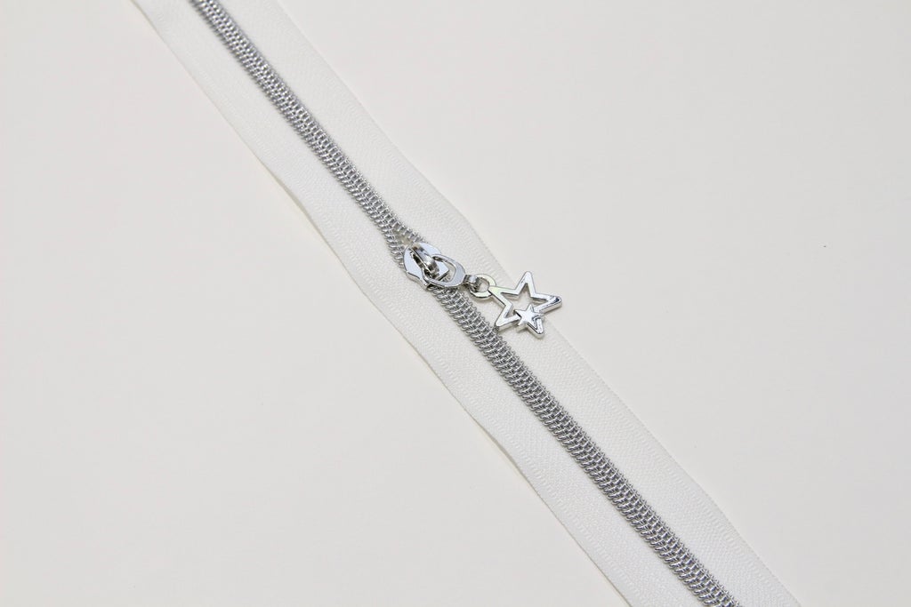 SILVER COIL - WHITE - #5 Metallic Nylon Coil Zipper tape