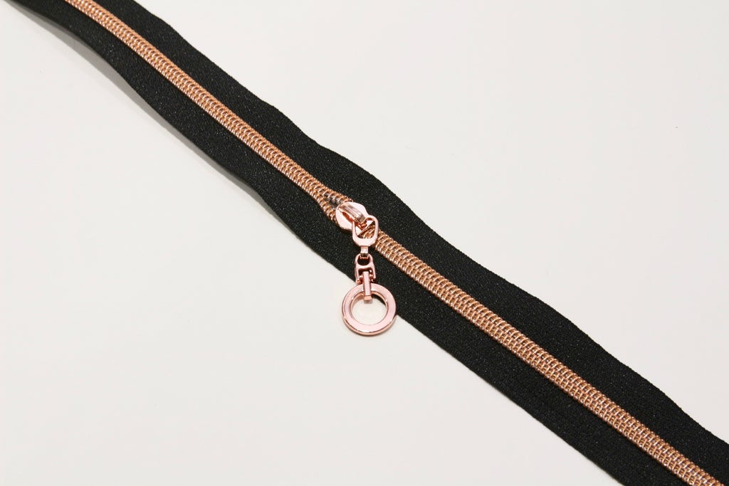 ROSE GOLD COIL - BLACK - #5 Metallic Nylon Coil Zipper tape