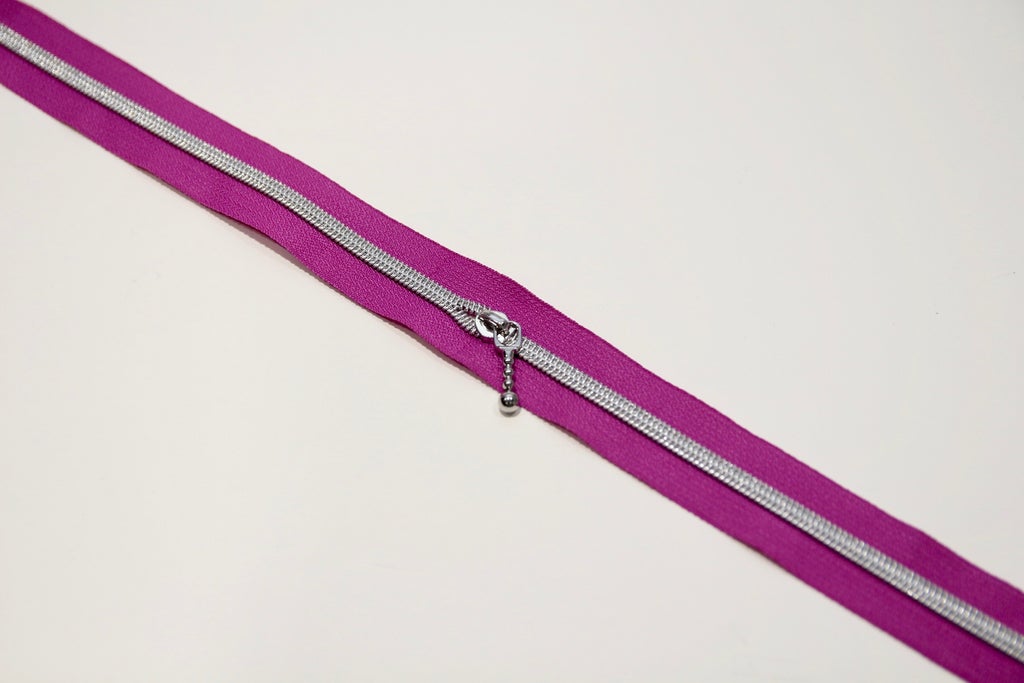 SILVER COIL - MAGENTA - #5 Metallic Nylon Coil Zipper tape