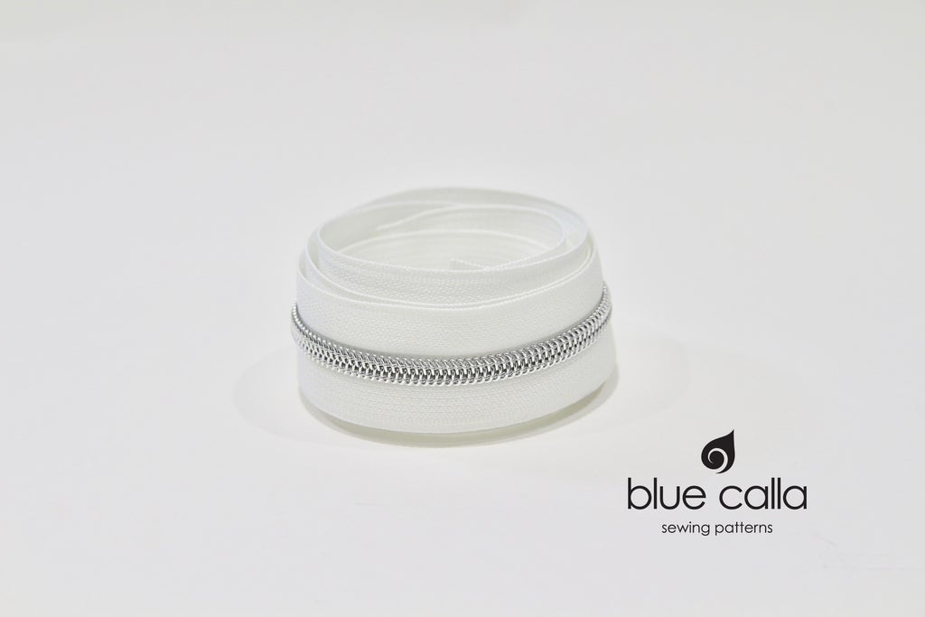 SILVER COIL - WHITE - #5 Metallic Nylon Coil Zipper tape