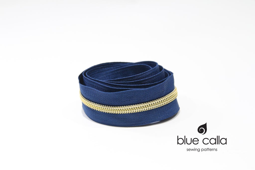 GOLD COIL - NAVY - #5 Metallic Nylon Coil Zipper tape