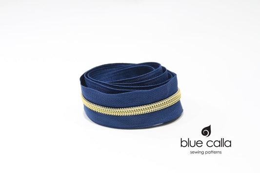 GOLD COIL - NAVY - #5 Metallic Nylon Coil Zipper tape